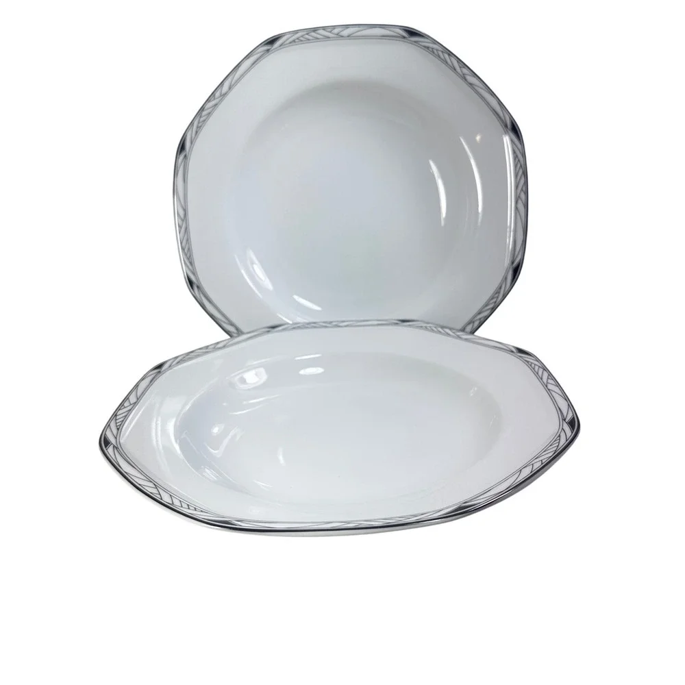 Studio Nova Synthesis Y0031 Rimmed Soup Bowls Set of 2 Octagonal White Black 9